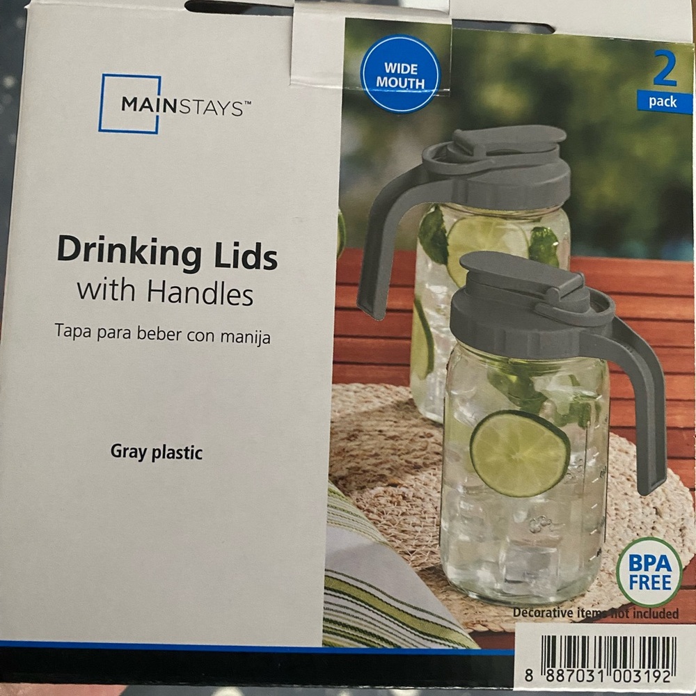 Mainstays Gray Wide-Mouth Drinking Lids with Handles - 2 Pack